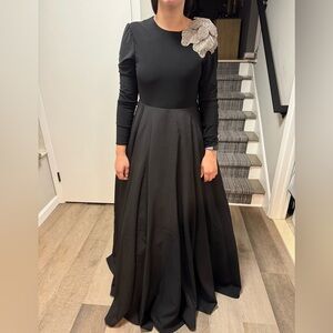 NWT Mac Duggal Black Dress with Beaded Flower Accent